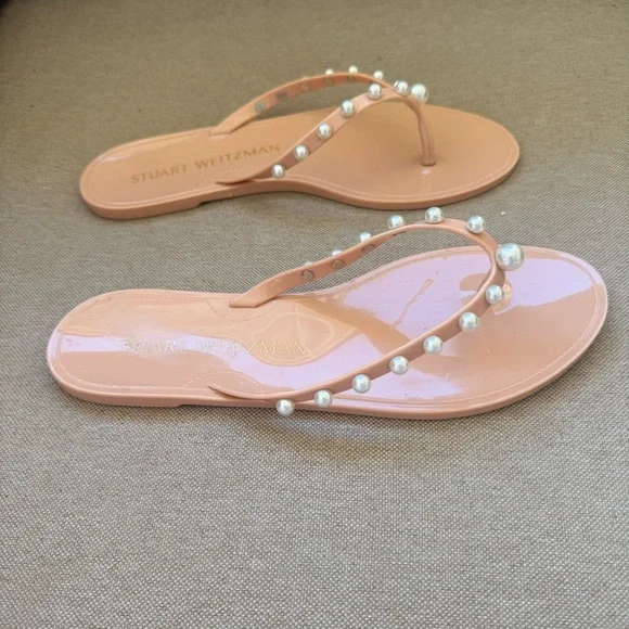 Stuart Weitzman Goldie Jelly Flip Flop Pearls Size US 8 EU 39 Dusty Pink - Picture 1 of 9